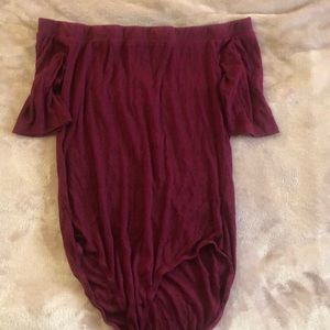 Ribbed Burgundy Off the Shoulder Leotard